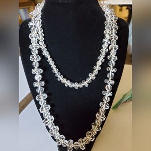 1930's Art Deco Cut Crystal Graduated Bead Necklace Long 36 Inch Flapper Vintage